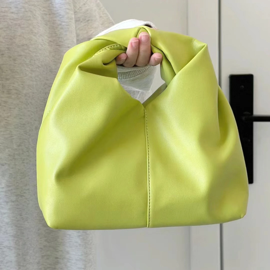 

Sac A Main Femme Pu Soft Leather Woven Cloud Bag Hand Carry Pleated Avocado Green Handbag 2023