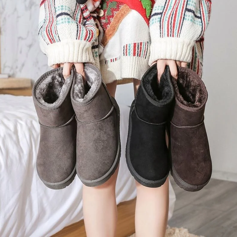 

China factory new platform plush warm winter fur flat shoes girl lady boots slip on loafers winter shoes woman snow boots, Customized color