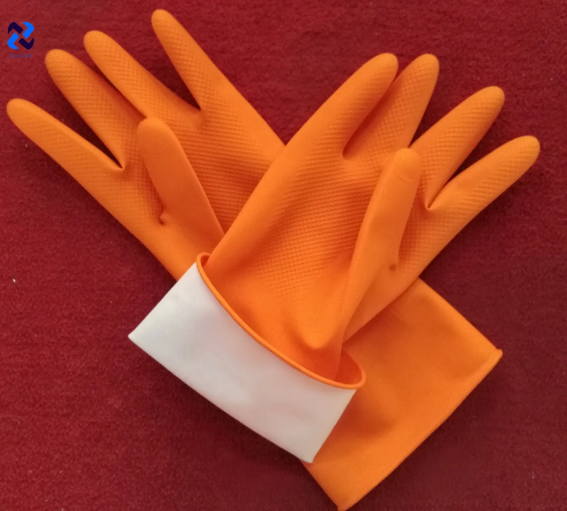 orange latex gloves