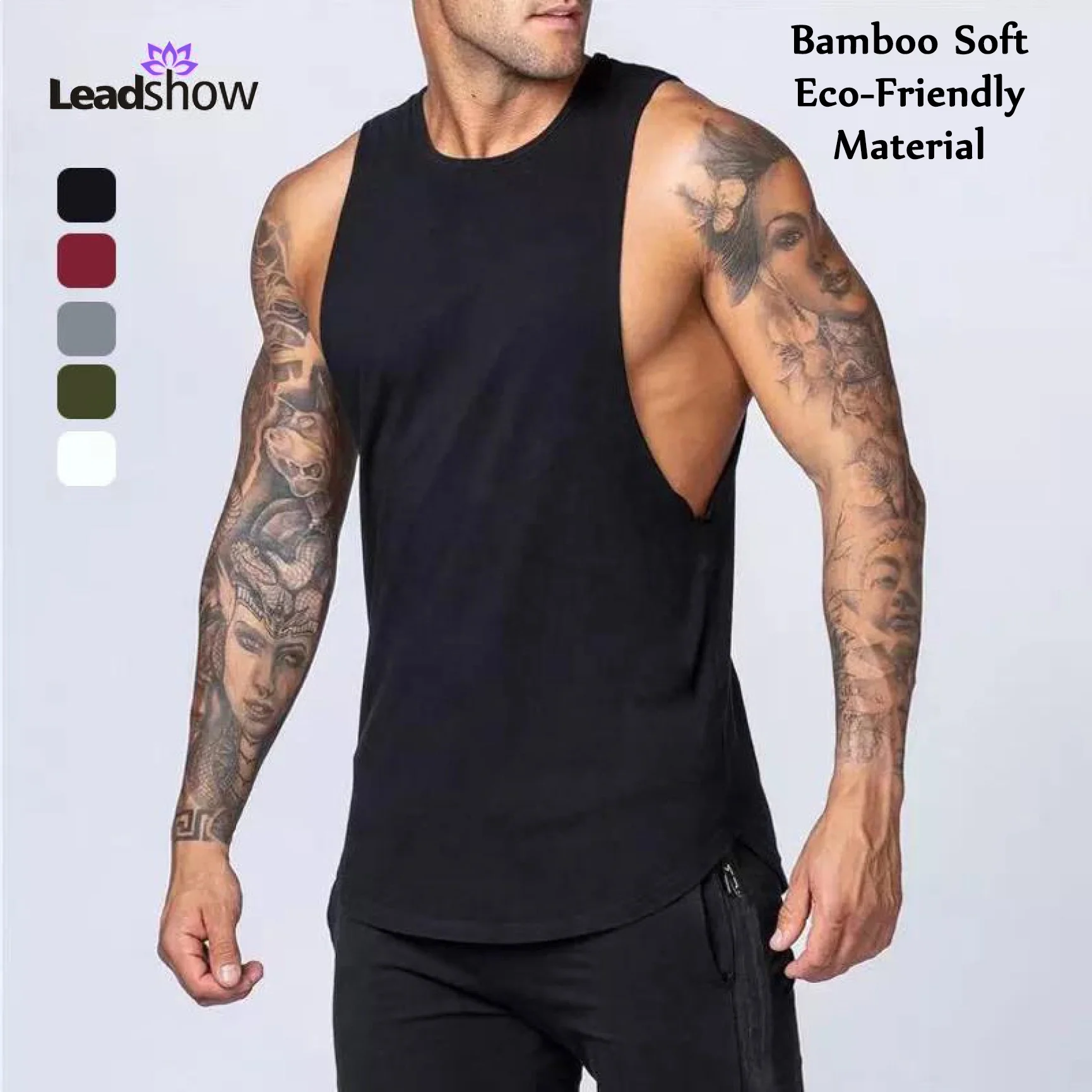 Wholesale Gym Vest Mens Sportswear 95% Bamboo Sleeveless Athletic Workout Fitness Bodybuilding Tank Top