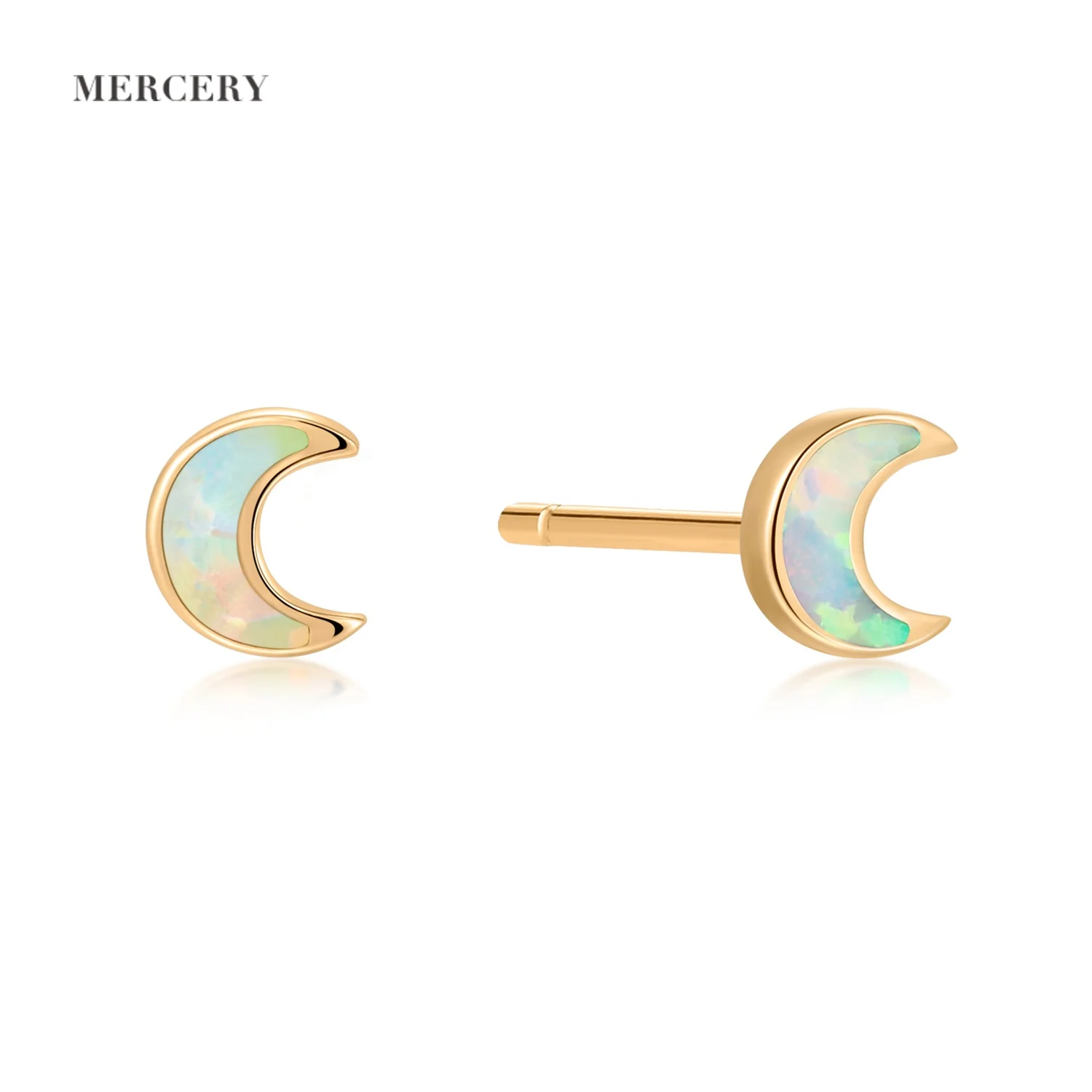 

Mercery Fine Luxury Jewelry Dainty Moon Stud Earring Australia Natural Opal Stud Earrings 14k Solid Gold Earrings For Women