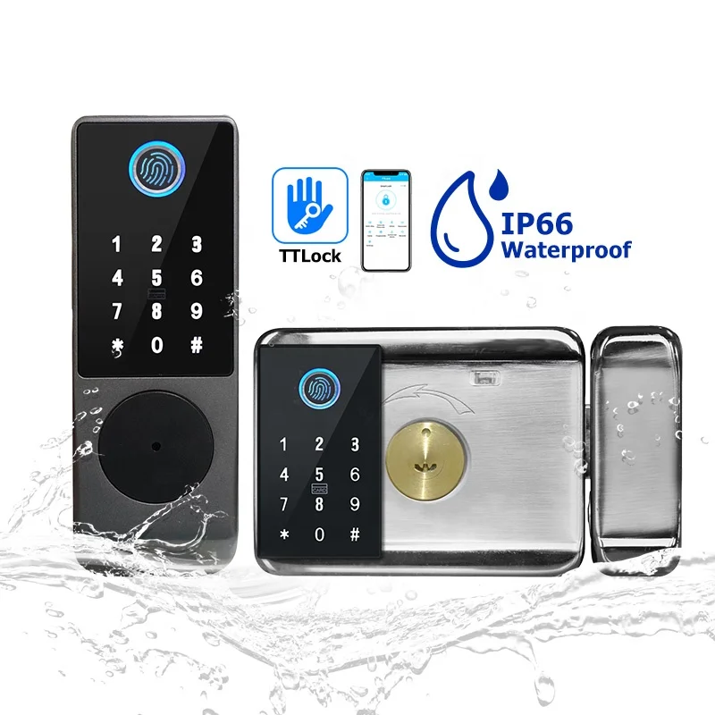 

Airbnb Apartment Hotel Automatic Digital Smart Rim Door Lock with Tuya APP Waterproof Fingerprint Door Lock