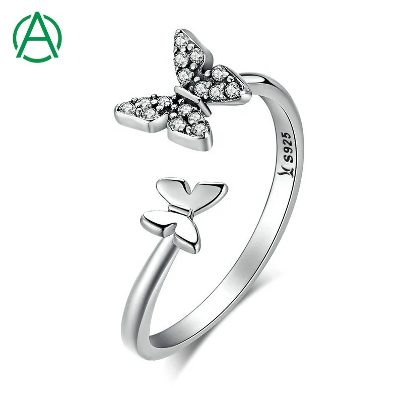 

ArthurGem Manufacturer of exquisite and elegant Ladies CZ 925 Sterling Silver Ring Opening Adjustable Butterfly Ring for Women