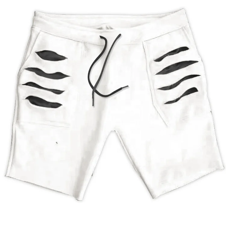 

2021 new design solid cotton sweat basketball shorts with pockets ribbed knee length men shorts pants