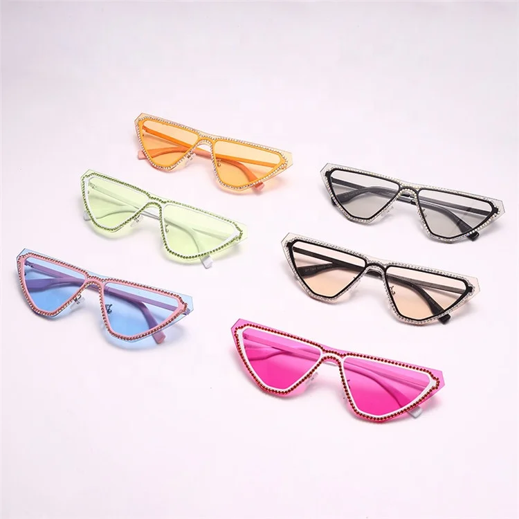 

Fast shipping rimless oculos custom logo sun glasses individuality rhinestone triangle frame sunglasses for women men