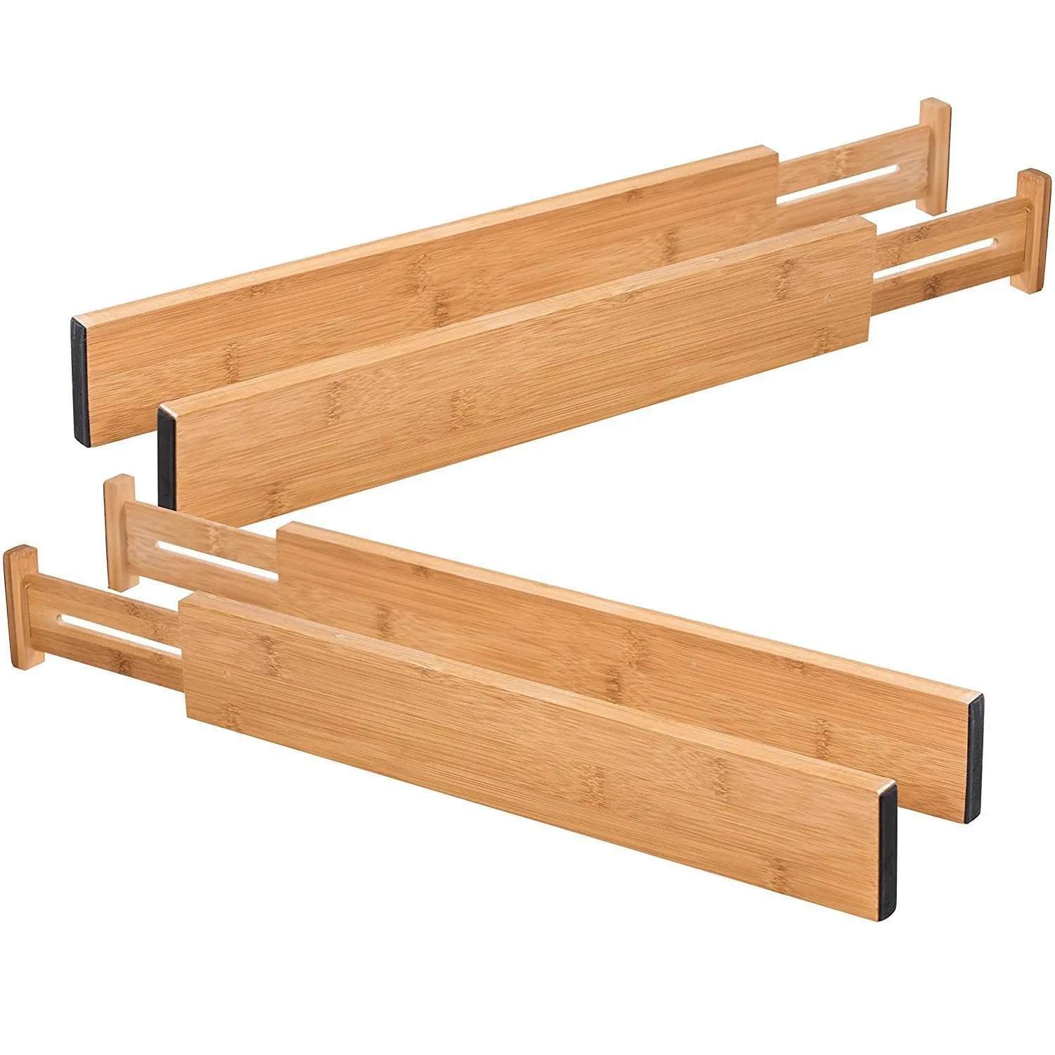 

4 Pack Bamboo Drawer Divider Adjustable Drawer Organizer Dividers,Spring Loaded,Works in Bedroom Dresser Desk, Natural