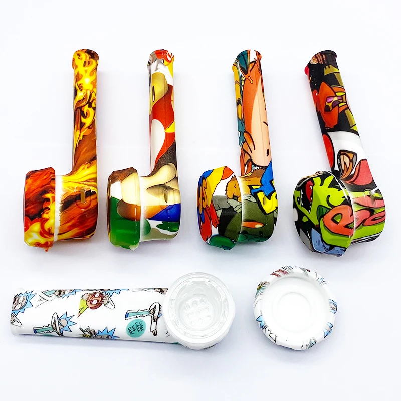 

SHINY Smoke Shops Vendor Ready to Ship Small mini Silicone Smoking hand pipe with metal glass material in stocks, Mix colors