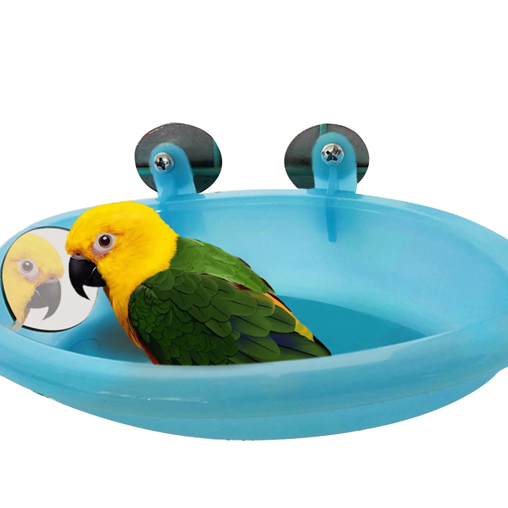 

1Pcs Bird Cage Bath Basin With Mirror For Pet Small Bird Parrot Pet Bathtub Blue Parrot Bath Basin, Color:blue