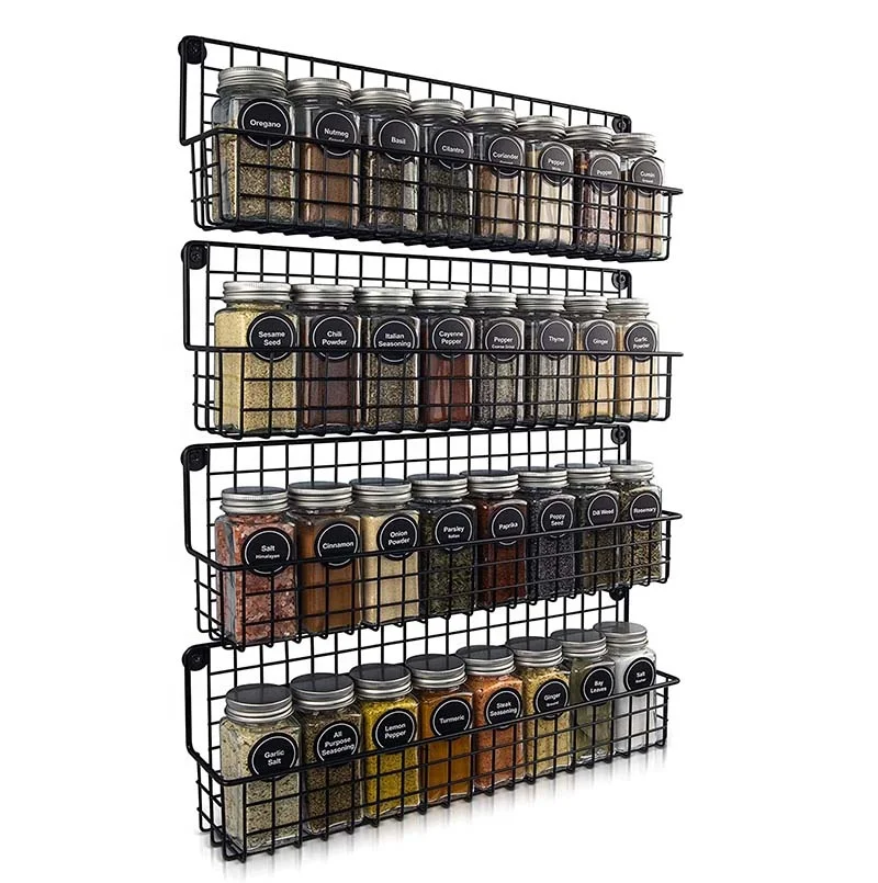 

Low MOQ Premium 4pcs Hanging Spice Rack Organizer for Kitchen Cabinet