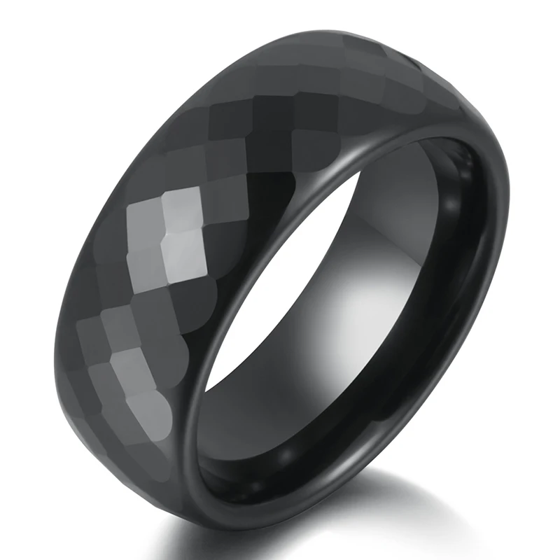 

Fashion Design Custom Letter Rings Comfort Fit Multi Faceted Black Ceramic Rings for Women Men Engagement Jewelry Wholesale