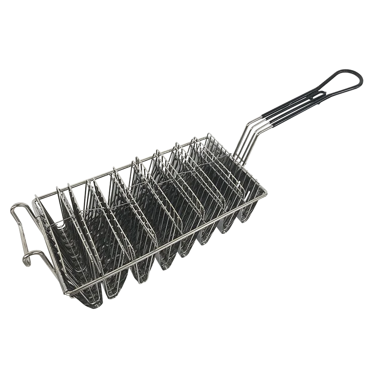 

Kitchen cookware wire taco panier deep fry basket with plastic handle for restaurant, Silver