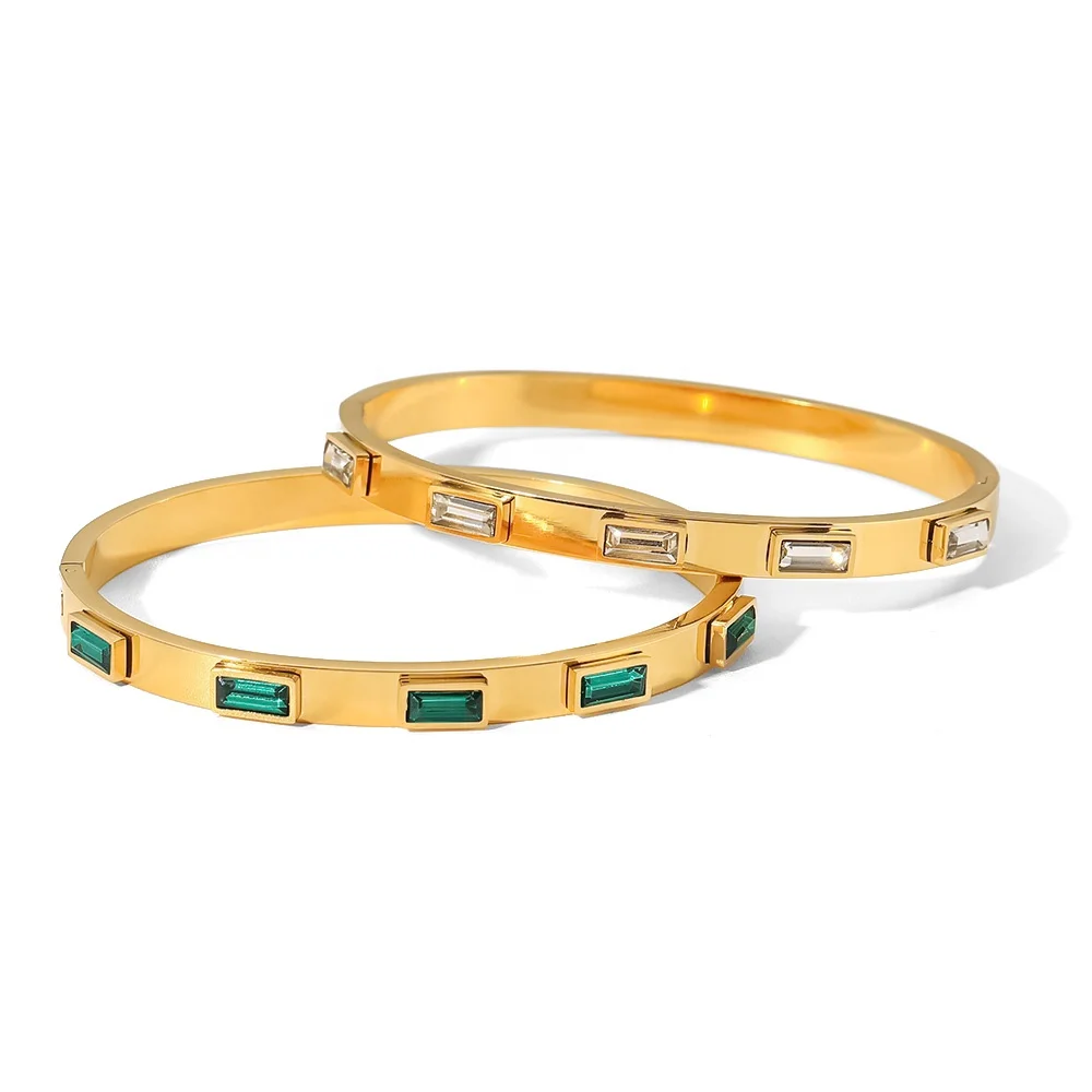 

18k Gold Plated Multi Colors Cubic Zirconia Stainless Steel Classic hypoallergenic Bangles For Gift