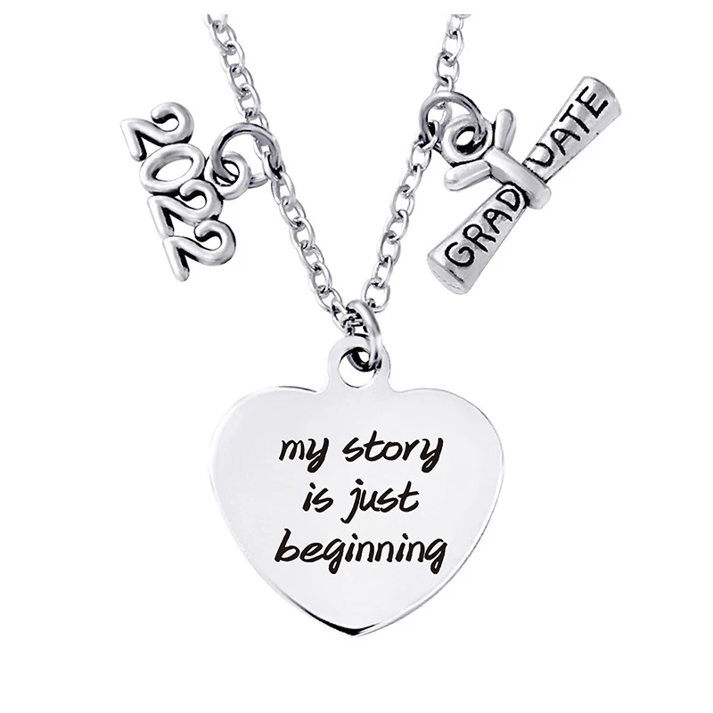 

Stainless Steel Senior Class of 2022 Graduation Gift for Graduate My Story is beginning and so the adventure begins Necklace, Multi-colors/accept custom colors