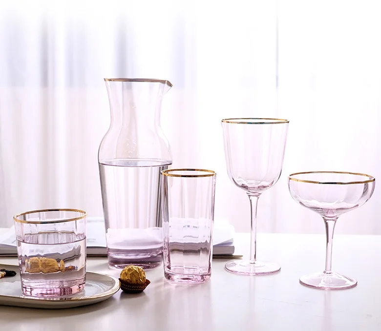 

Factory Wholesale Pink Wine Champagne Water Glass Jug and Cups Glasses Cup Set