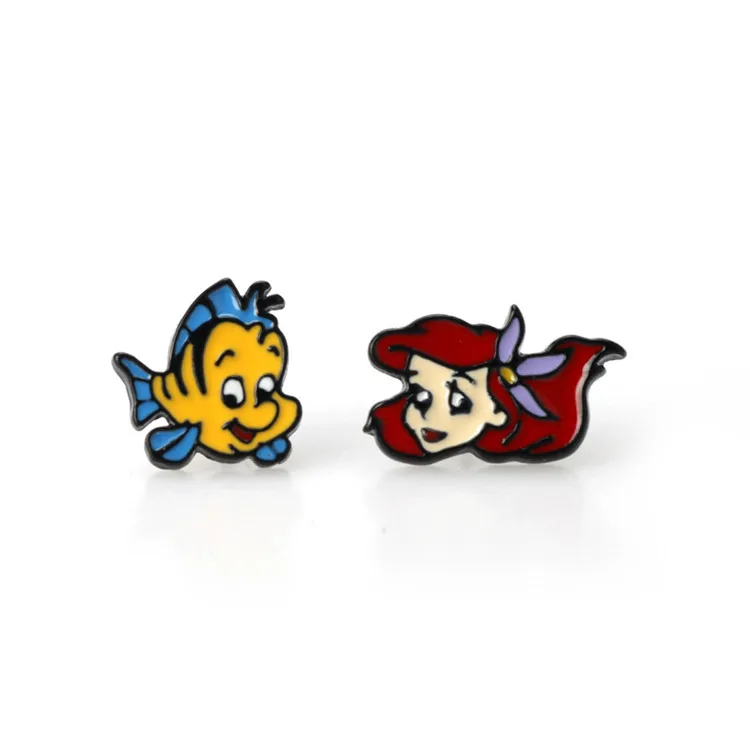 

Hot design Kiki JiJi Little Mermaid enamel cute small stud earrings wholesale small cartoon gifts for children, White