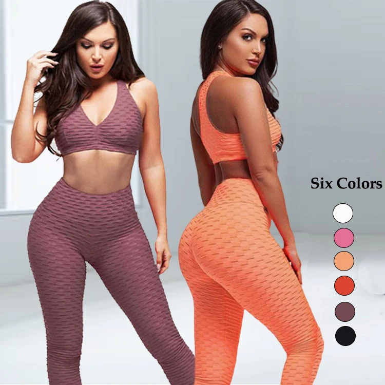 

Explosion Jacquard Two Piece Hip Enhancer Gym Wear Fitness Yoga Set Women Workout Clothing