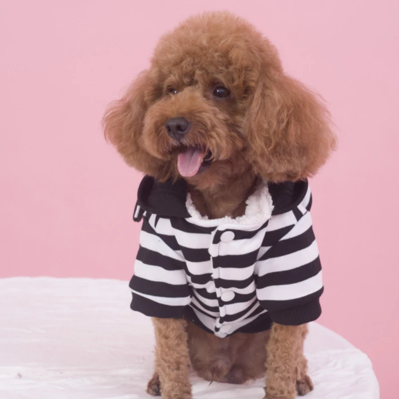 

Customized Fashion Warm Comfortable Four Legs Stripe Dog Hoodie Pet Clothes, Red/black