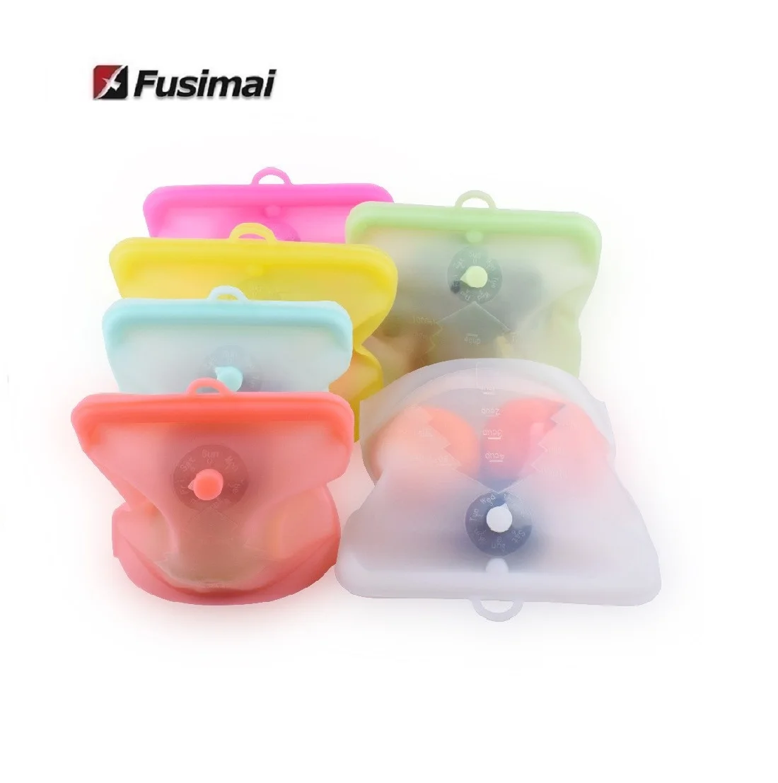 

Fusimai Food Grade Non Pull Rod Silicone Storage Fresh-Keeping Bag Self Sealing Silicone Bags For Food With Date Pointer, Customized color
