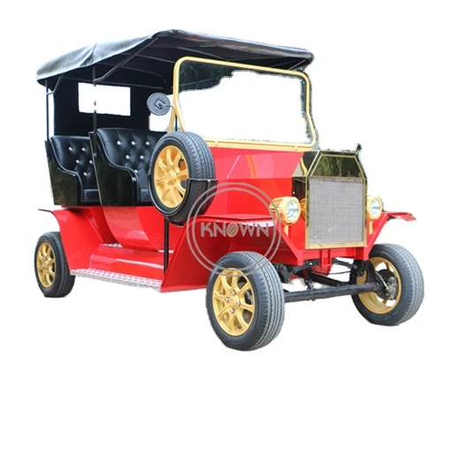 

Electric Sightseeing Car Four Wheel Vintage Car Red Color Attraction Tram for Sale