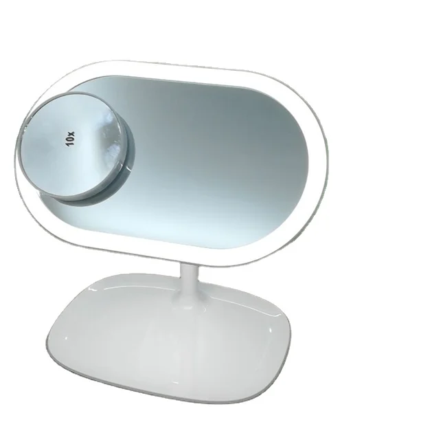 

led desk table light lamp makeup vanity magnified rechargeable mirror touch switch, White