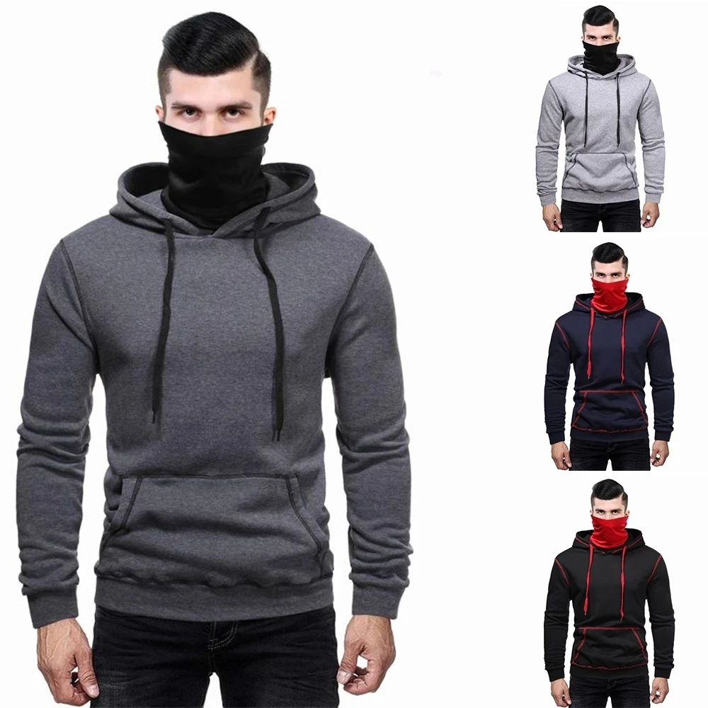 

Wholesale OEM Winter New Desgin Hoodies Men With Face Mask Long Sleeve Hoodie Men Sweatshirt Solid Hoodie With Neck Gaiter, Customized color