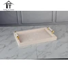 Wholesale decorative leather tray with polished metal handles hotel decoration