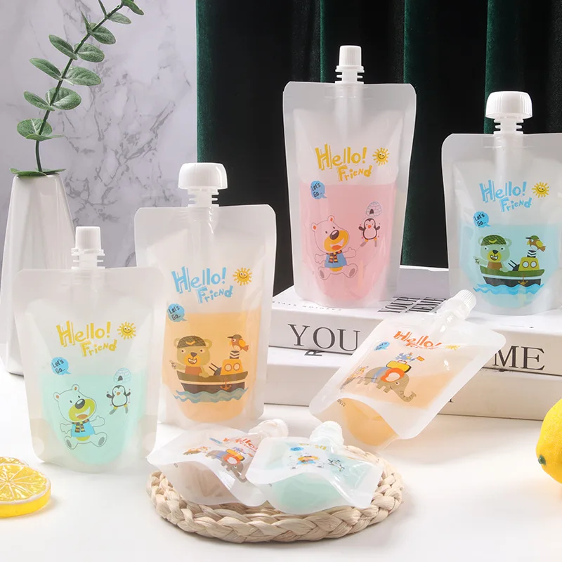 

50 ml 100ml 250 ml 500ml special shape plastic packaging bag soft drink and fruit juice stand up spout pouch for juice