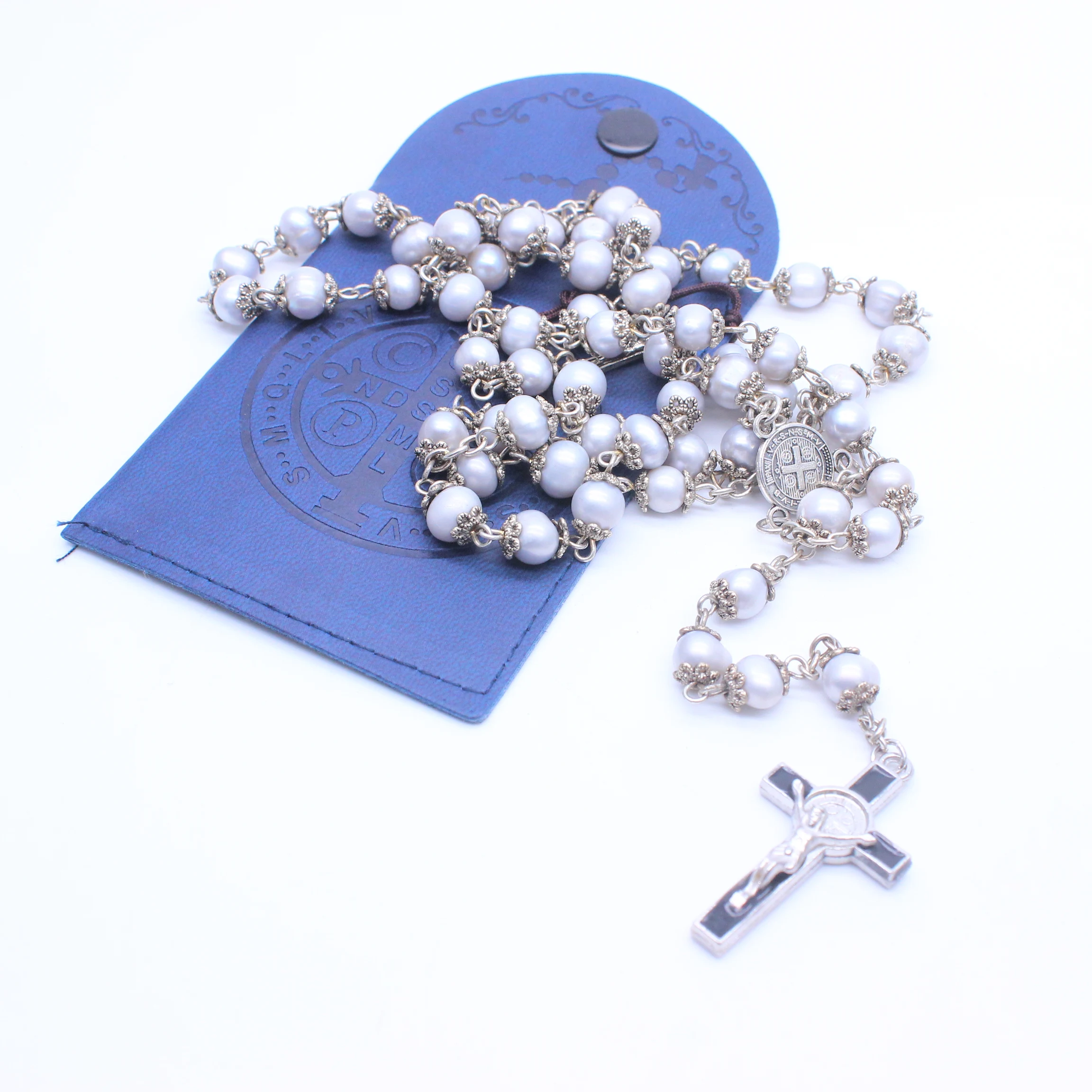 

Top Quality Handmade Rosary Beads Chain Catholic Rosary Religious and Freshwater Pearl Rosary, Antique silver