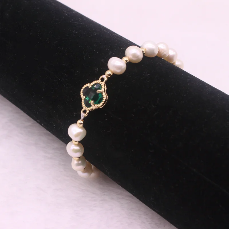 

hot sale18k gold plated clover bracelet for St.Patrick's Day gift Baroque natural freshwater pearl topaz bracelet wholesale