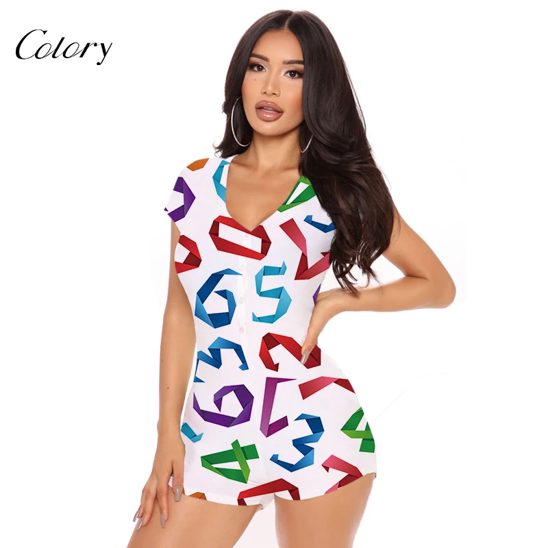

Colory Printed Pajama Sexy For Women Short Onesie Pajamas, Picture shows