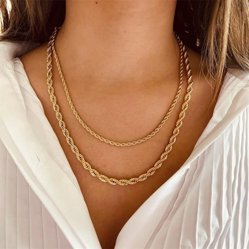 

Classic Fashion 3MM 4MM Untarnished Stainless Steel Rope Chain Necklace