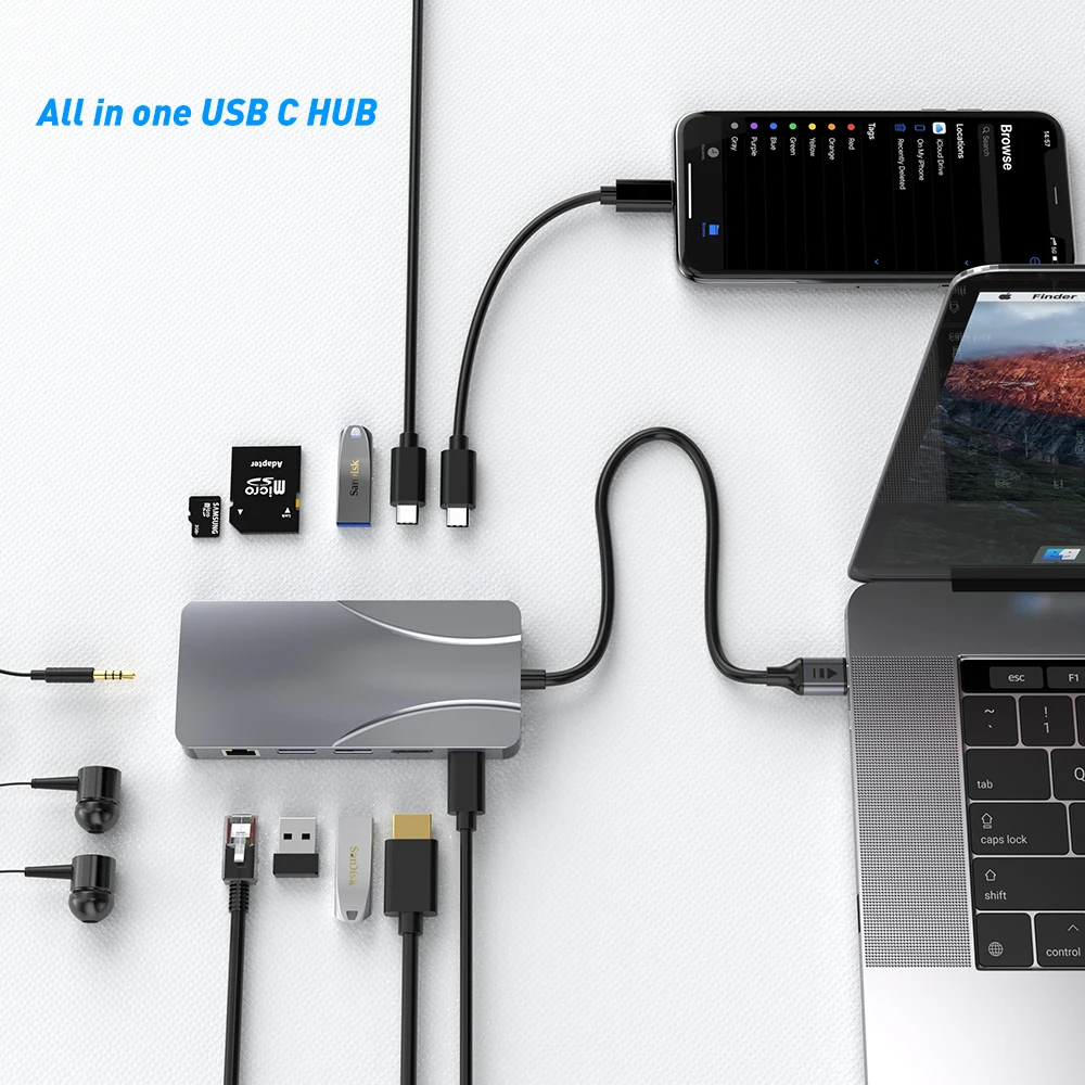 

OEM 11 Port 100W PD Fast Charging Adapter Hubs USB C HD 4K 60HZ HDMI Gigabit Networking Laptop Docking Station