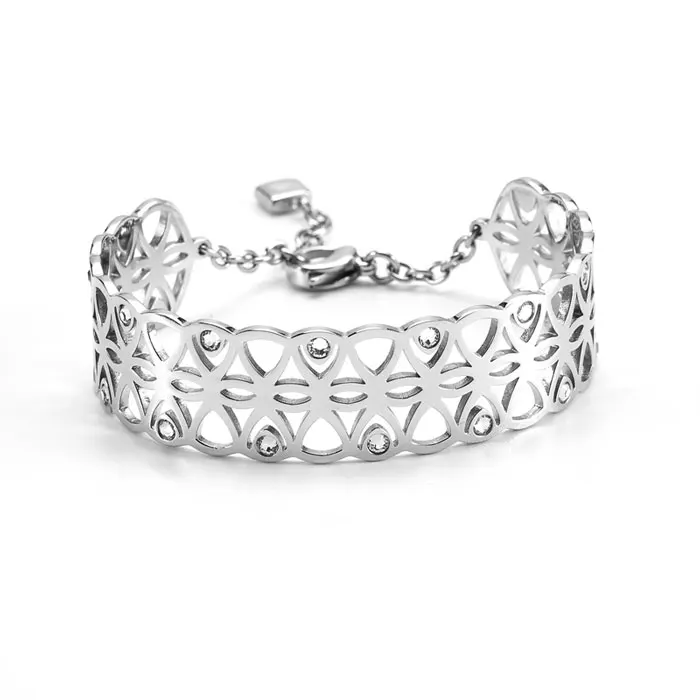 

ZhongWen Ladies Jewellery Rhinestones Bangles Easy Wear with Clasp Bracelets for Women, Silver color