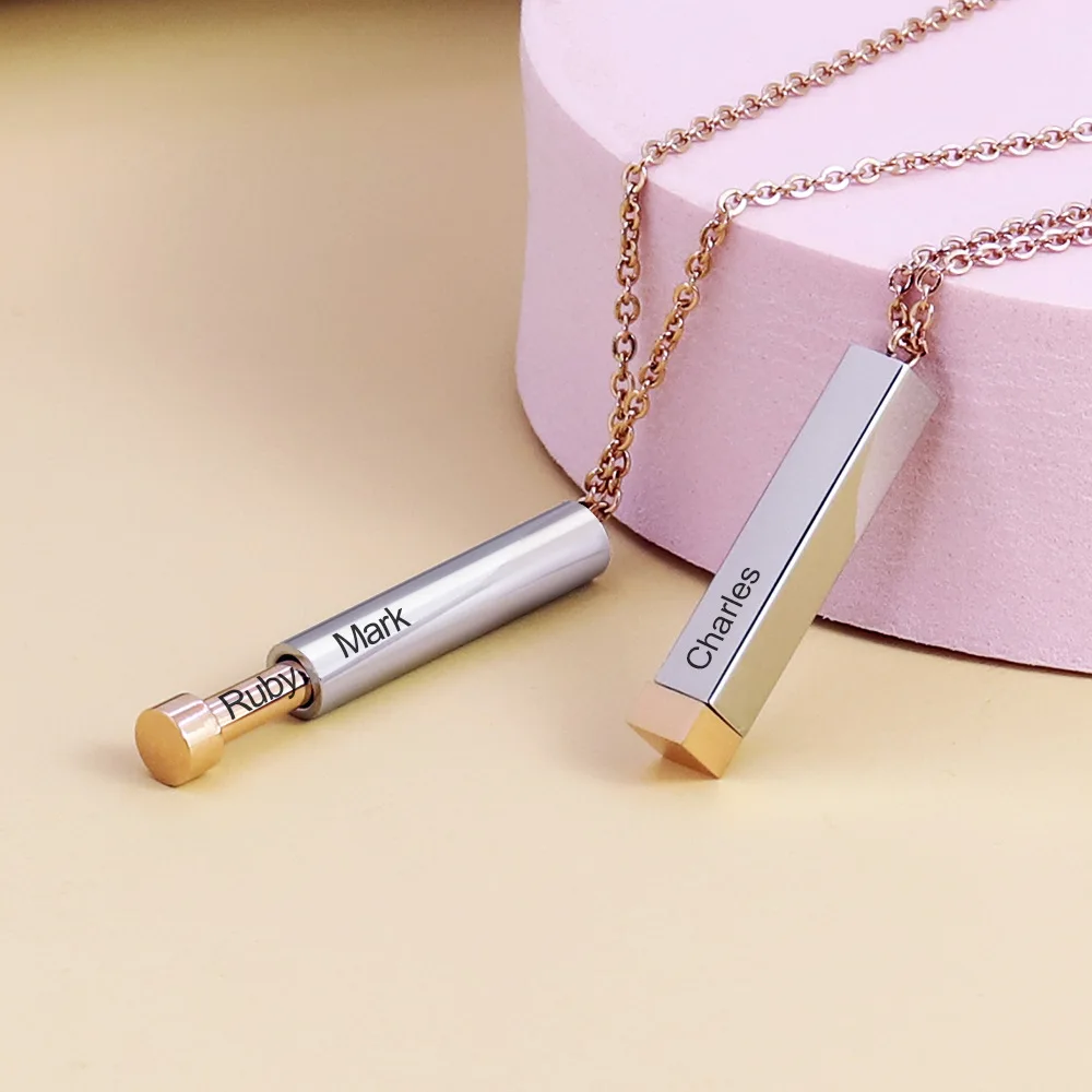 

Personalized Engraving,Customize Name Bar Necklace Square 3D Bar Custom Name Necklace Stainless Steel Pendant Women/Men Jewelry