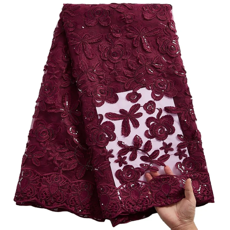 

High Quality 3D Flower Milk Silk Fabric Mesh Latest African Lace Fabric Embroidery Sequins Lace Fabric For Sale Wedding 2347, Multi colors available