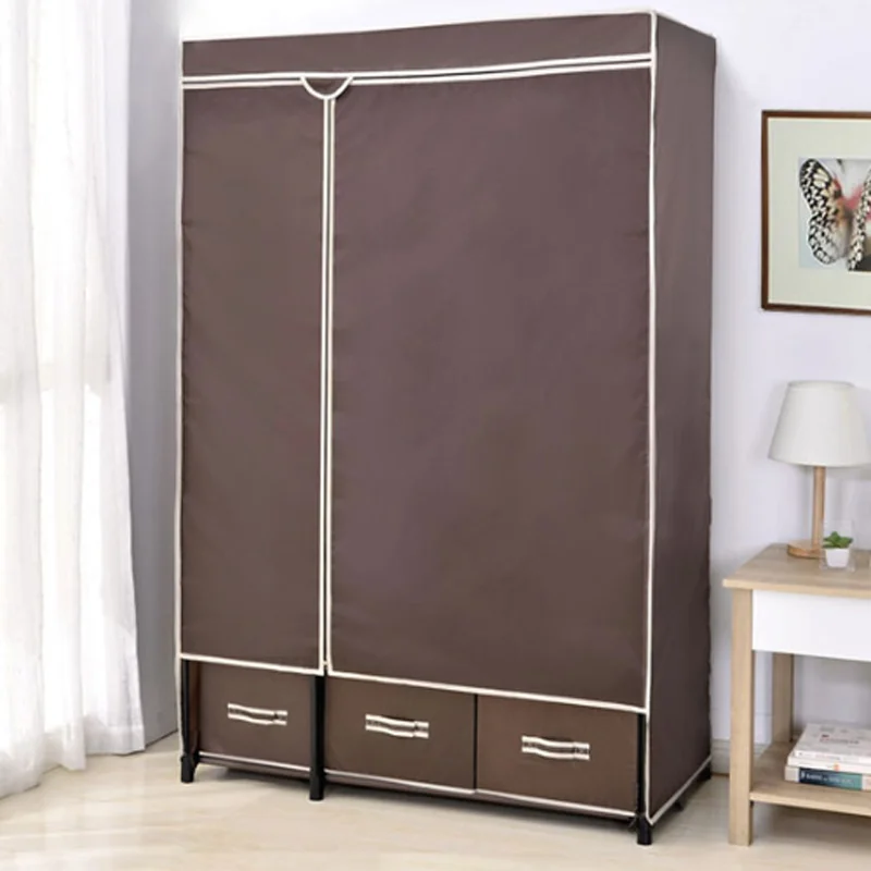 New Style Nonwoven Fabric Wardrobe With Three Drawers Easy Assemble