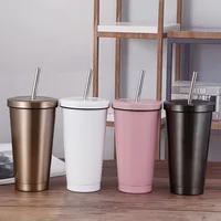 

In Stock 500ml Double Walled Stainless Steel Tumbler Cups Vacuum Cup with Stainless Steel Straws