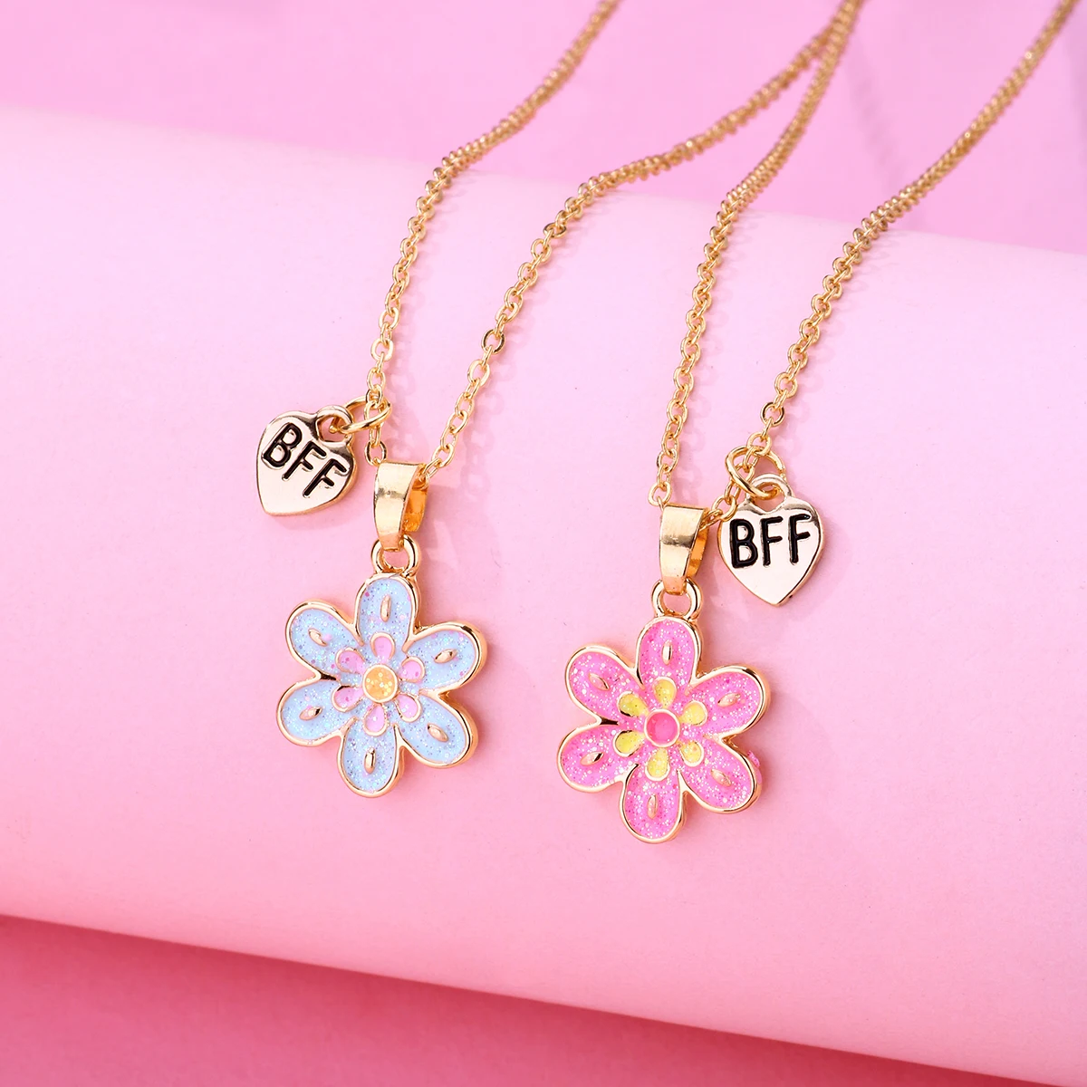 

Best Friend Necklaces For 2 Flowers in the Flower Pendant Enamel Sprinkle Glitter Necklace Best Friend Necklaces For Bestie