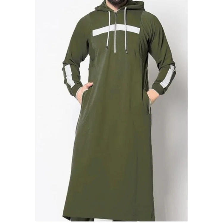 

1025 MuslimQLO arabian men's patchwork hooded long sweater thrift muslim winter men muslim clothes, 4 color