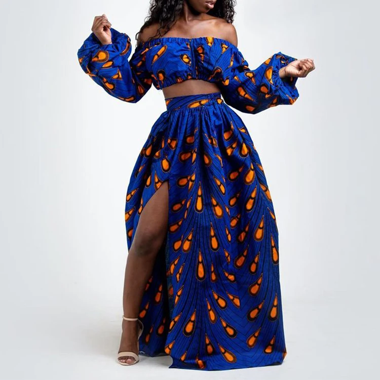 

African traditional clothes crop top and maxi skirts dresses two piece set women clothing, Customized color
