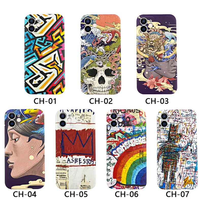 

Illustrator Silicone Phone Case for iPhone 12 Pro Max Figura Series Colorful Graphic Watercolor Painting Cases for iphone 11 X 8