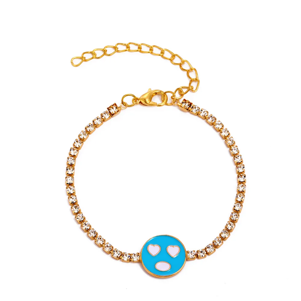 

Wholesale 2022 New Fashion Zircon Handmade Colorful Smile Face Women Charm Bracelet, Blue/yellow/pink