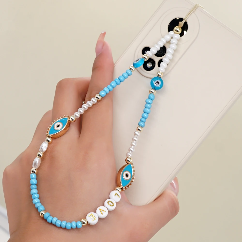 

Go2boho New In Phone Chain Strap Beaded Handmade Evil Eye Seed Bead Love Letter Summer Gift For Her Girlfriend Best Friend