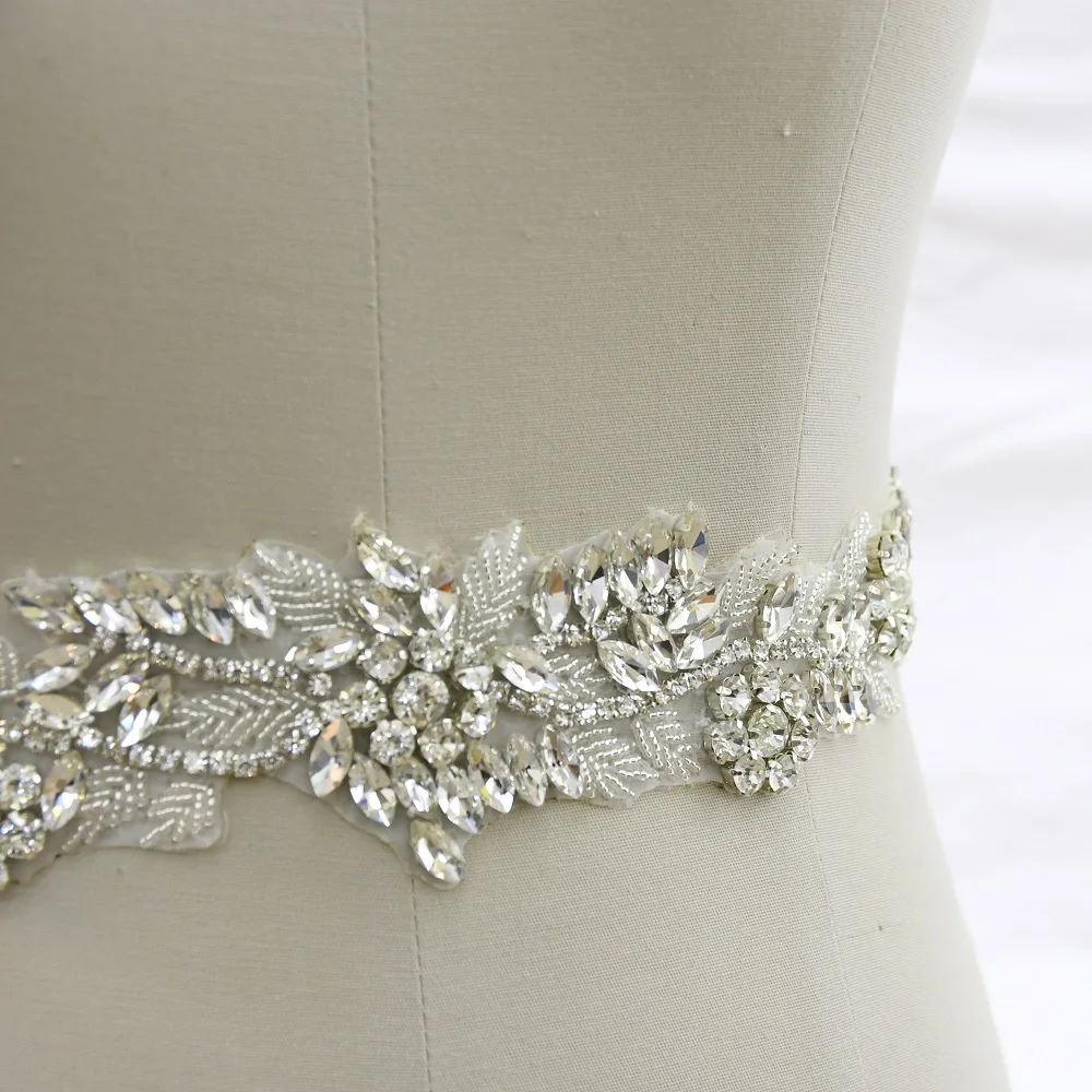 

Sparkle rhinestone blet applique patches for wedding dress evening party WRA-1038, Silver