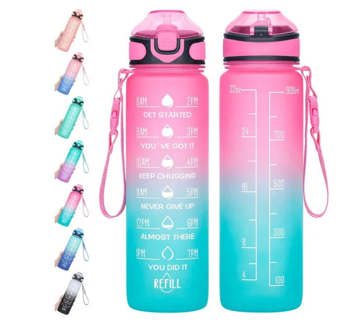 

FREE sample custom eco friendly frosted BPA Free 32oz plastic tritan gym motivational Sports Water Bottle with Time Marker