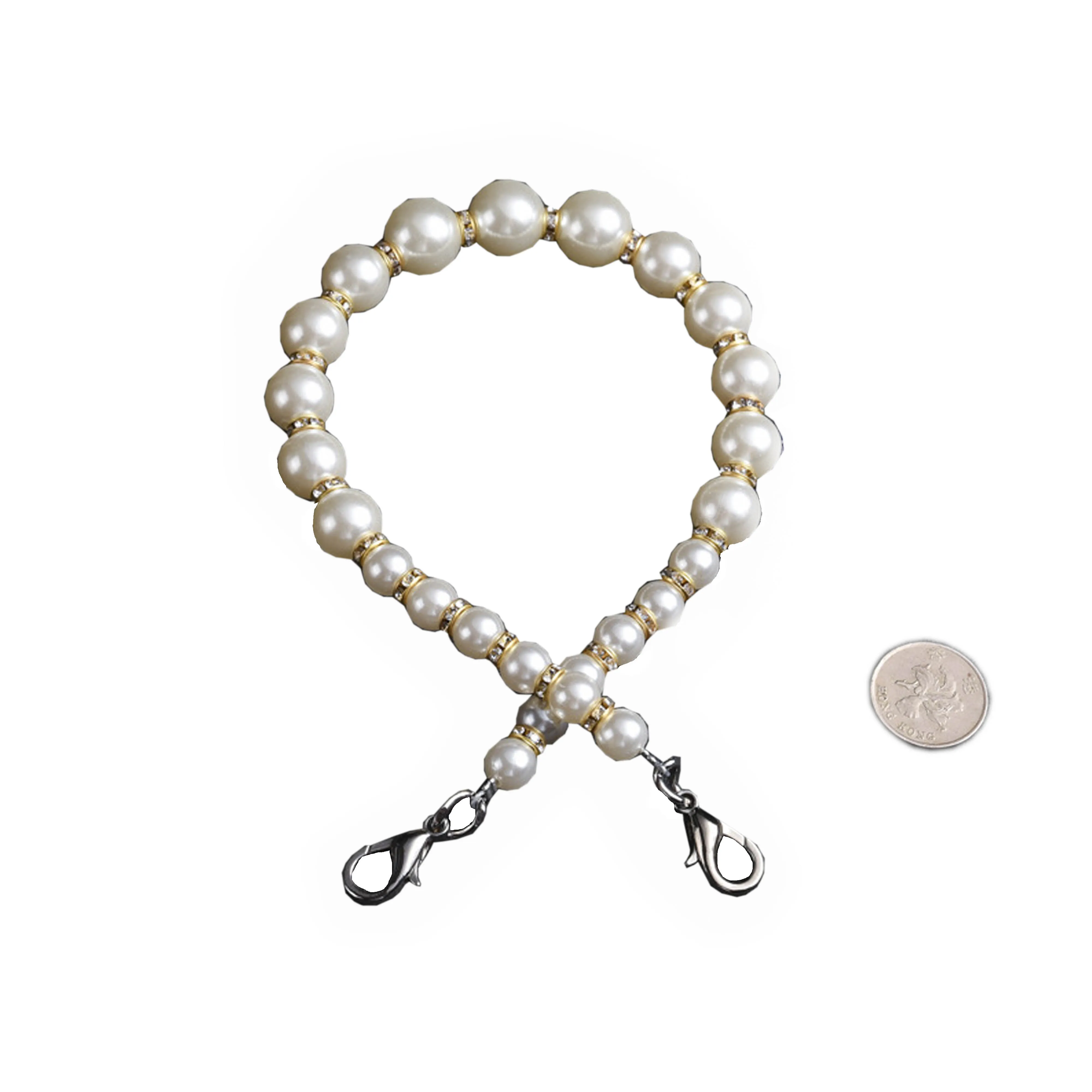 

Meetee B-S563 Rhinestone Imitation Pearl Bag Chain Strap Steel Wire Handbag Shoulder Strap, Colorful