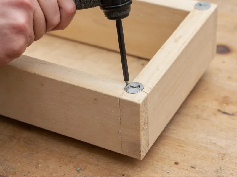 Hand drilling drainage holes in wooden planter base