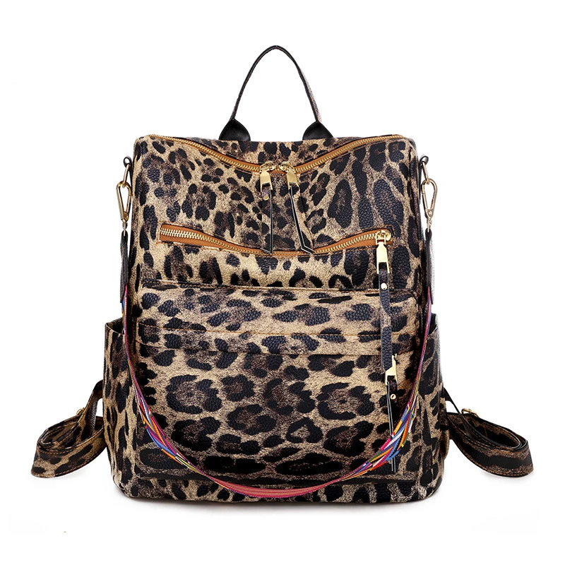 

Luxury Leopard leather female backpack bag fashion Casual Pu women bagpack ladies backpack bags, 3colors