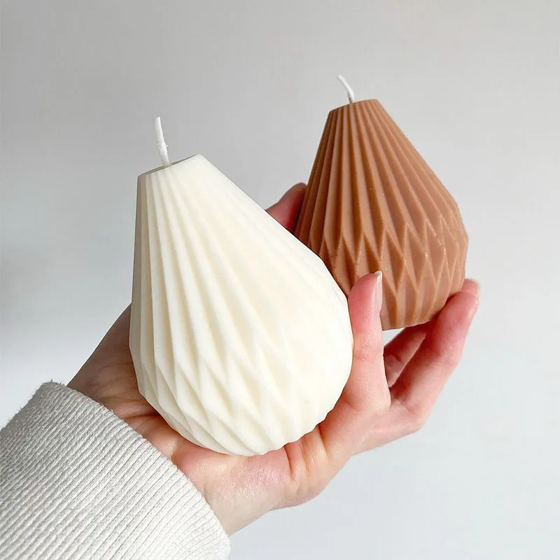 

Geometric Line Silicone Candle Mould Origami Pear Shell Shaped Simple Striped Candle Mold, As the picture