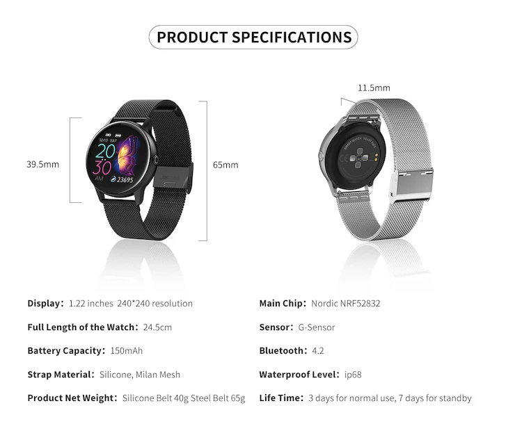 DT88 Smart Watch Fitness Tracker Women SmartWatch IP68 Waterproof Health Sport Watch